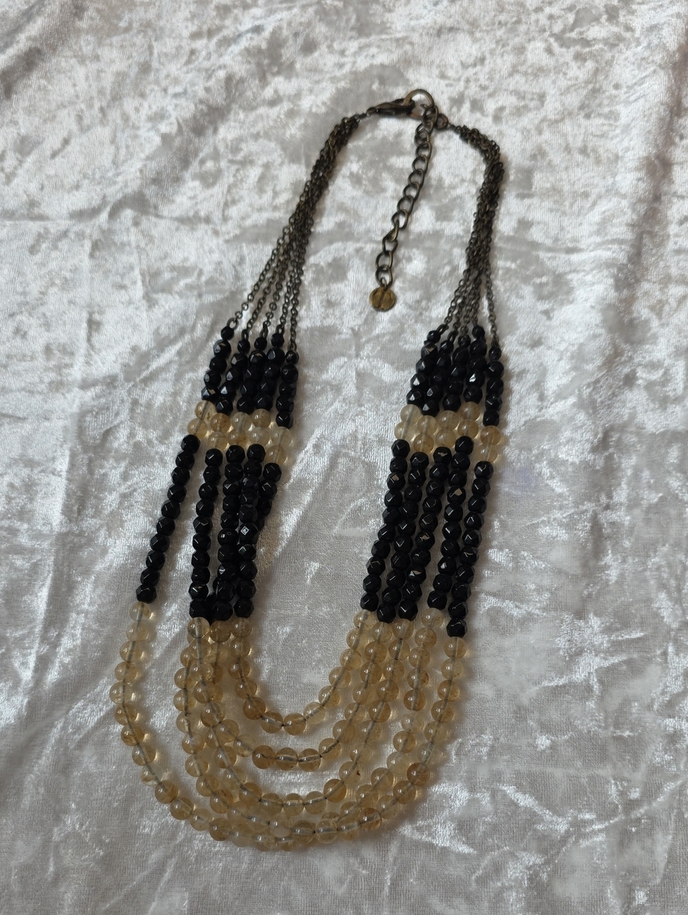 Talbots Vintage Black & Champagne Multi-Strand Beaded Boho-chic Necklace
